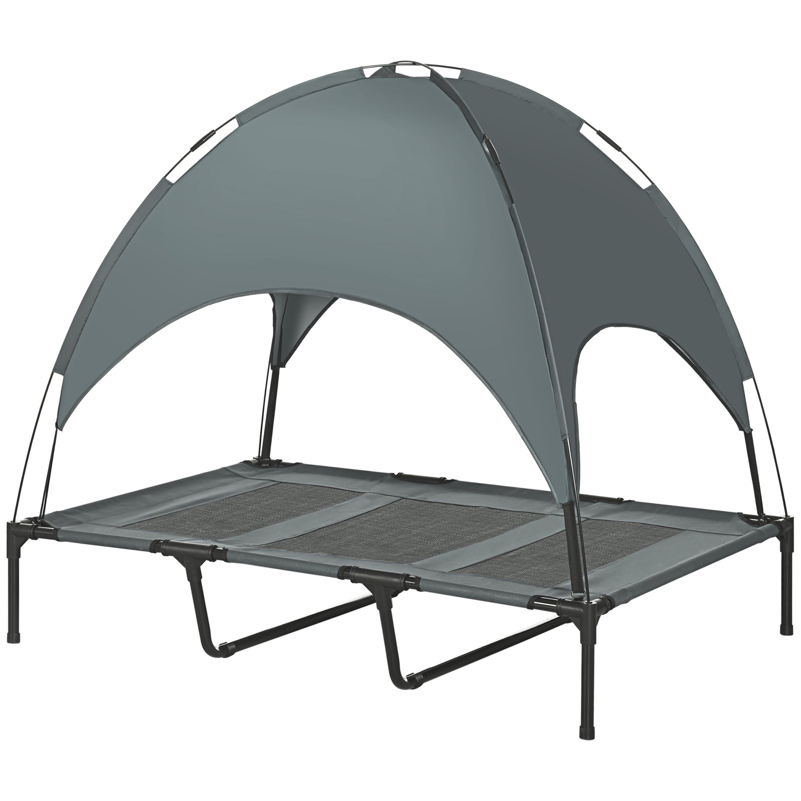 Pawhut 122cm Elevated Dog Bed Cooling Raised Pet Cot Uv Protection Canopy | Gray