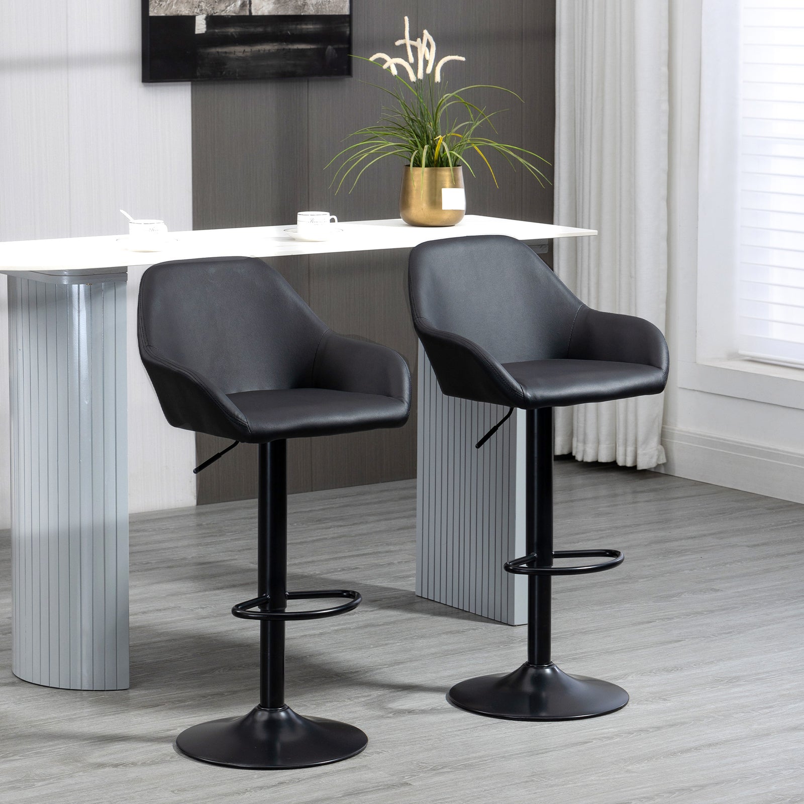 Adjustable Barstools With Footrest Set Of 2 | Black