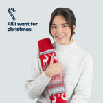 Livivo 2l Long Hot Water Bottle With Red Festive Knitted Washable Cover