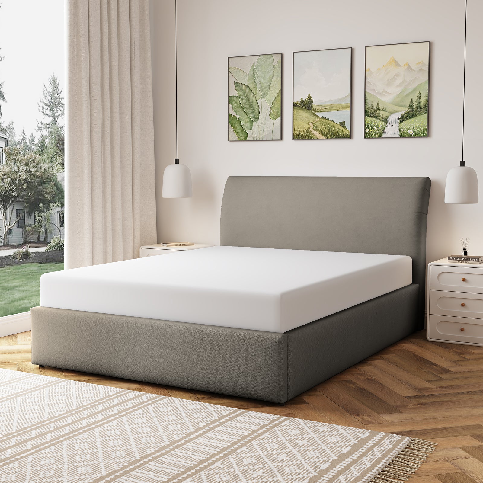 Bethany Fabric Ottoman Bed Frame | King | Light Brown