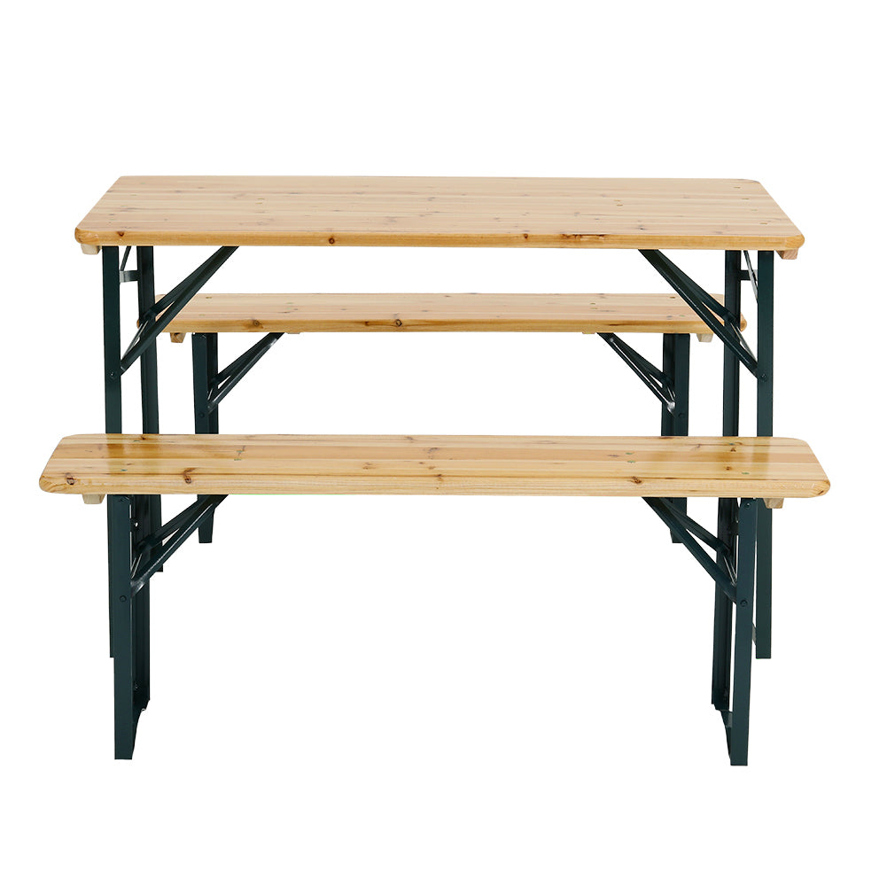 3-piece Outdoor Wooden Foldable Table Benches Set