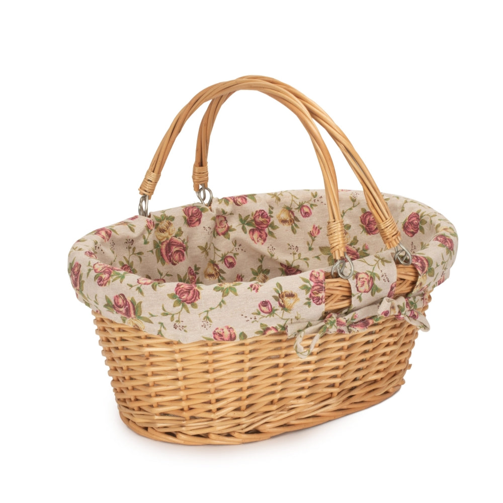 Medium Swing Handle Double Steamed Wicker Oval Shopping Basket | Pink