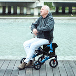 Folding Rollator Walker With Seat, Backrest, Bag, 4 Wheels | One Size | Blue