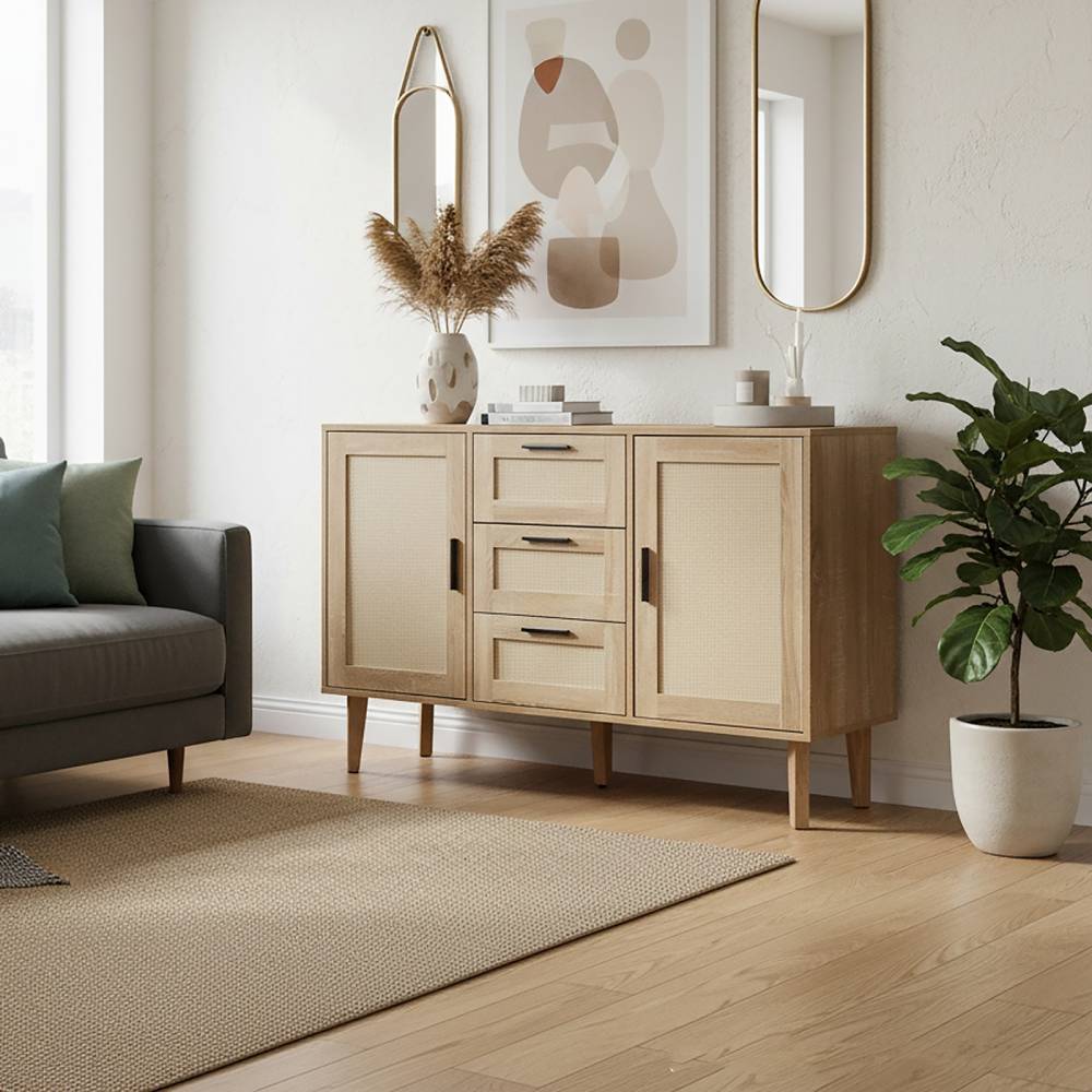 Wooden Sideboard Storage Cabinet With 3 Drawers