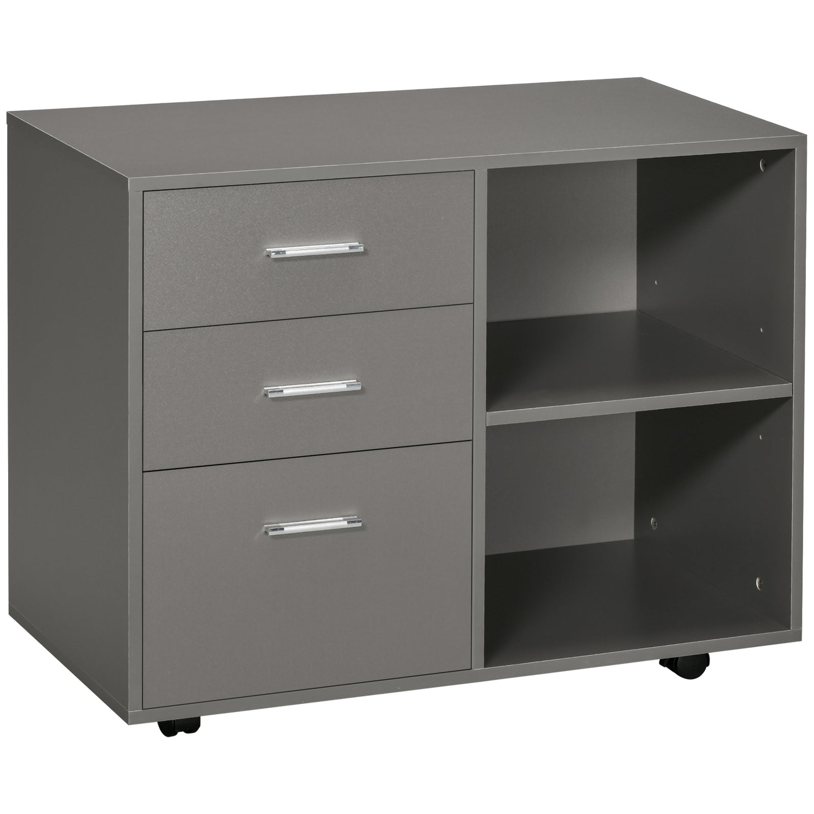 Freestanding Storage Cabinet W/ 3 Drawers 2 Shelves 4 Wheels | One Size | Gray
