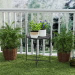 46cm Round Garden Table, Small Side Table W/ Removable Tray | Black