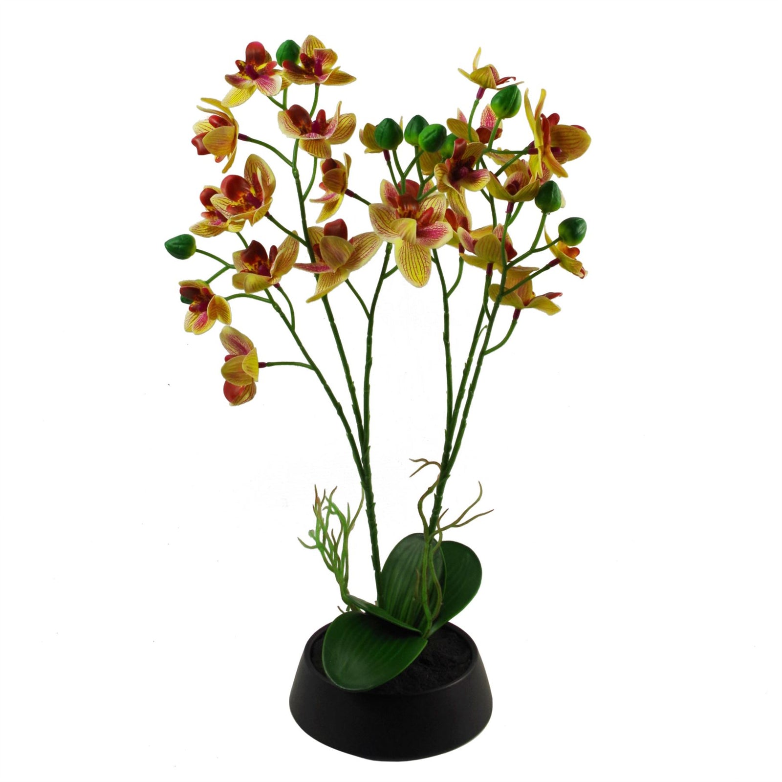 Artificial 43cm Large Pink Yellow Orchid In Ceramic Planter