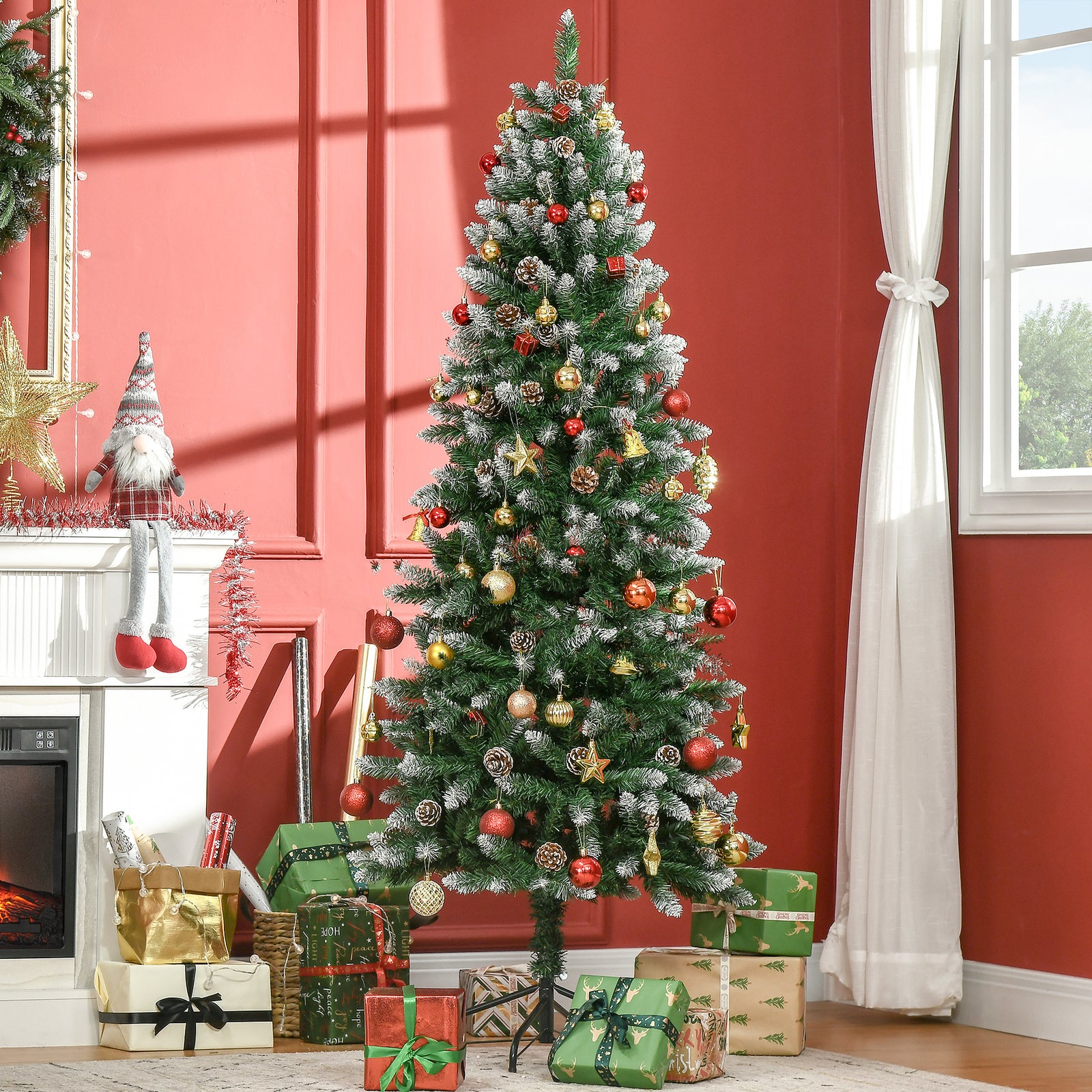 6' Snow Artificial Christmas Tree Holiday Home Décor With Pine Cones | 6ft | Green