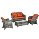 4 Pieces Pe Rattan Wicker Sofa Set Outdoor Conservatory | Orange
