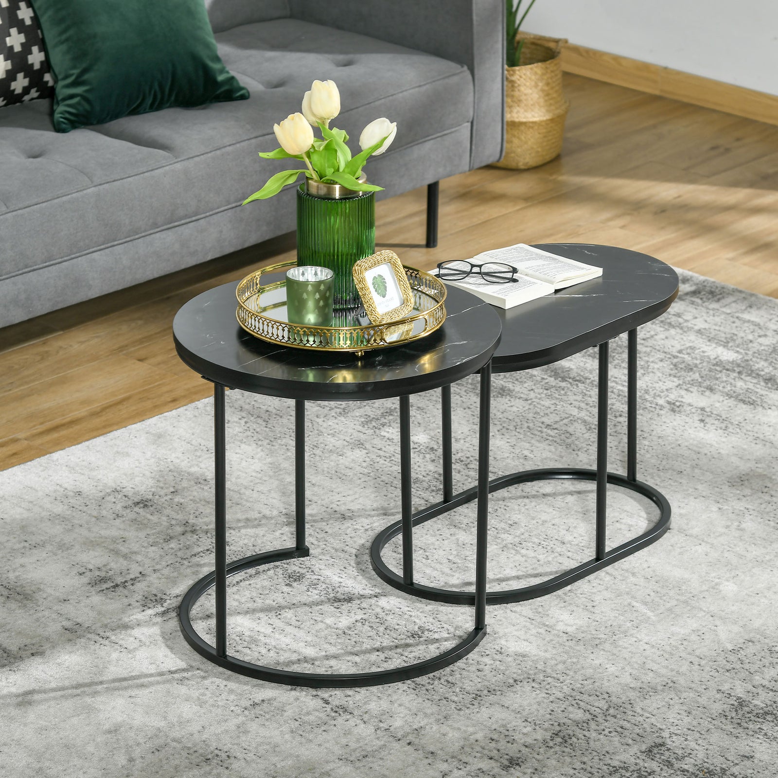 Coffee Table Faux Marble, Side Accent Tables, Black