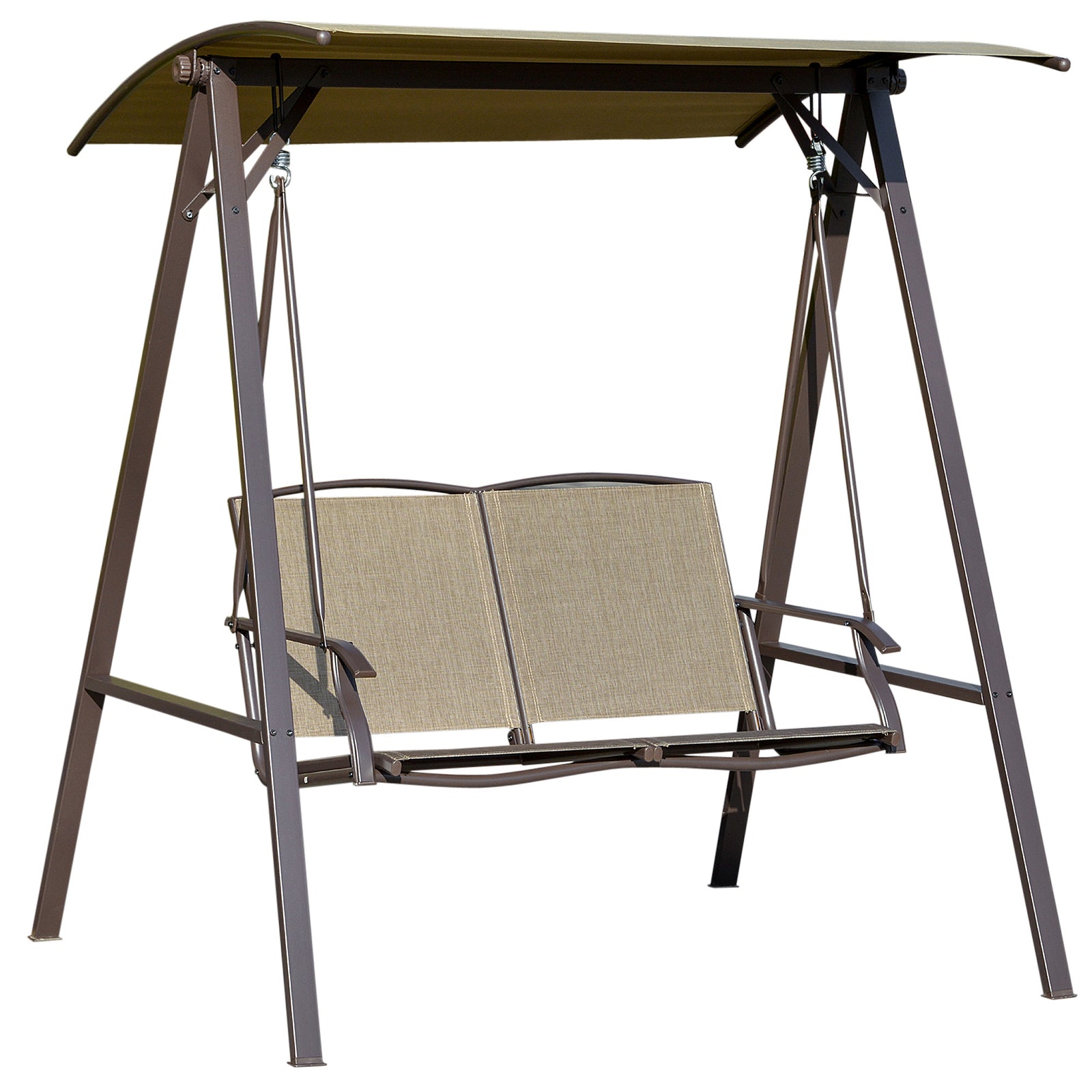 2 Seater Garden Swing Chair Outdoor Canopy Swing W/ Shade | Brown