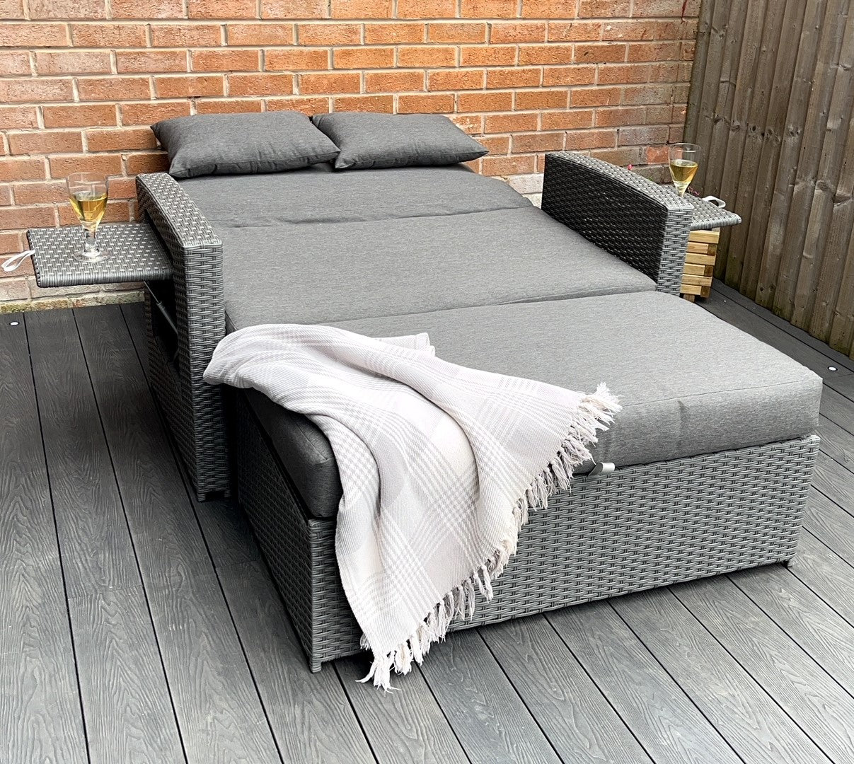 Oasis 2 Seater Outdoor Rattan Sofa & Daybed For Garden Patio Relaxation | Grey