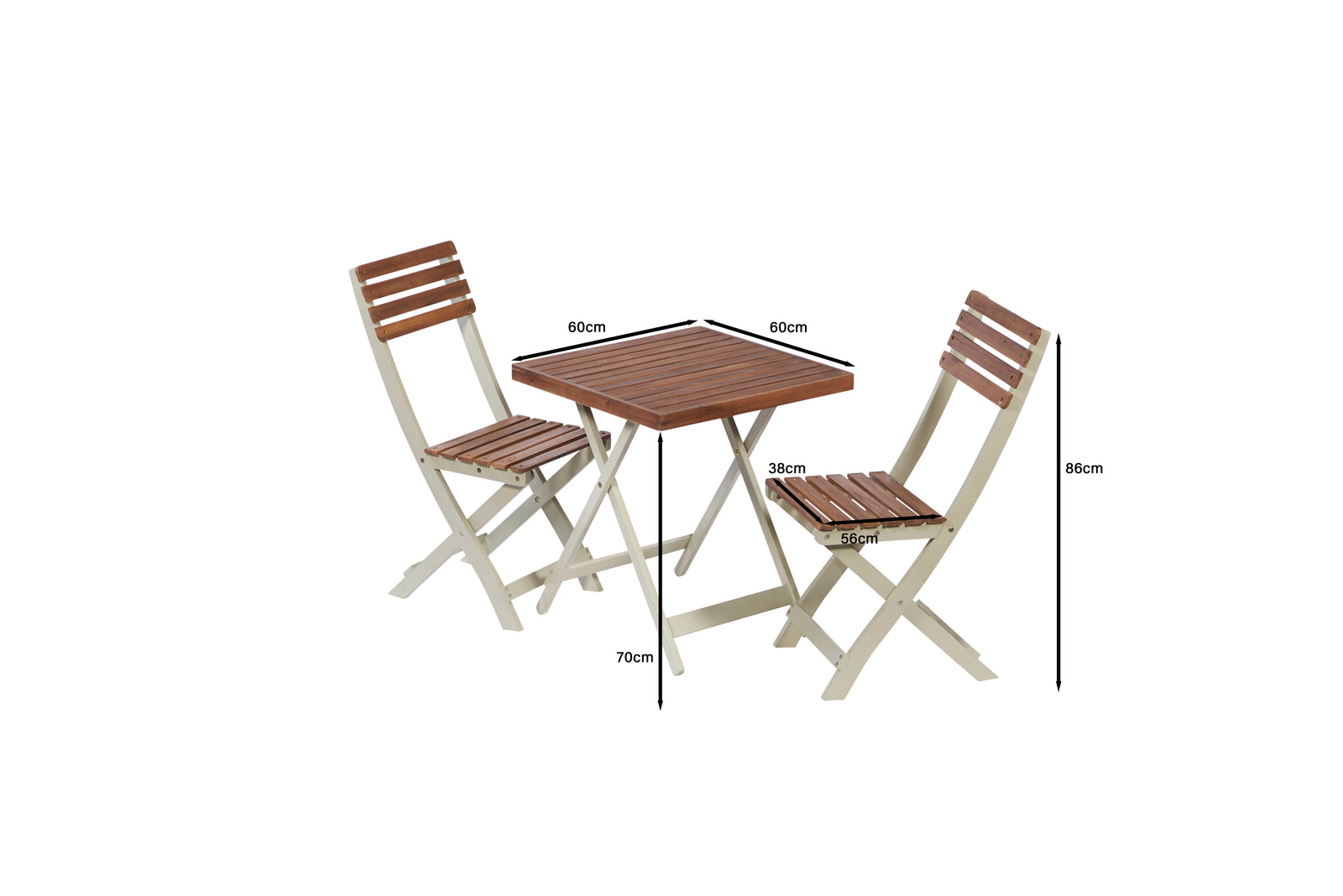 Acacia Hardwood Square Bistro Set, 2 Chairs And Folding Table