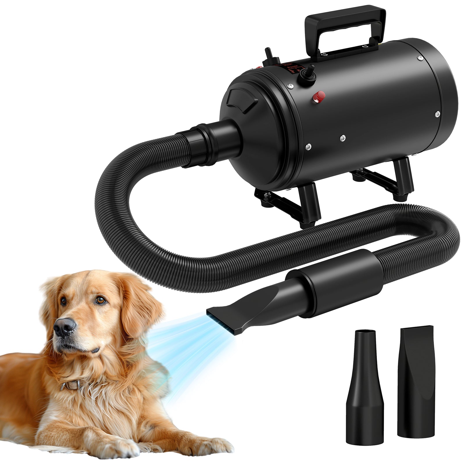 2200w Dog Hair Dryer, Pet Grooming Hair Dryer With 3 Different Nozzles | Black