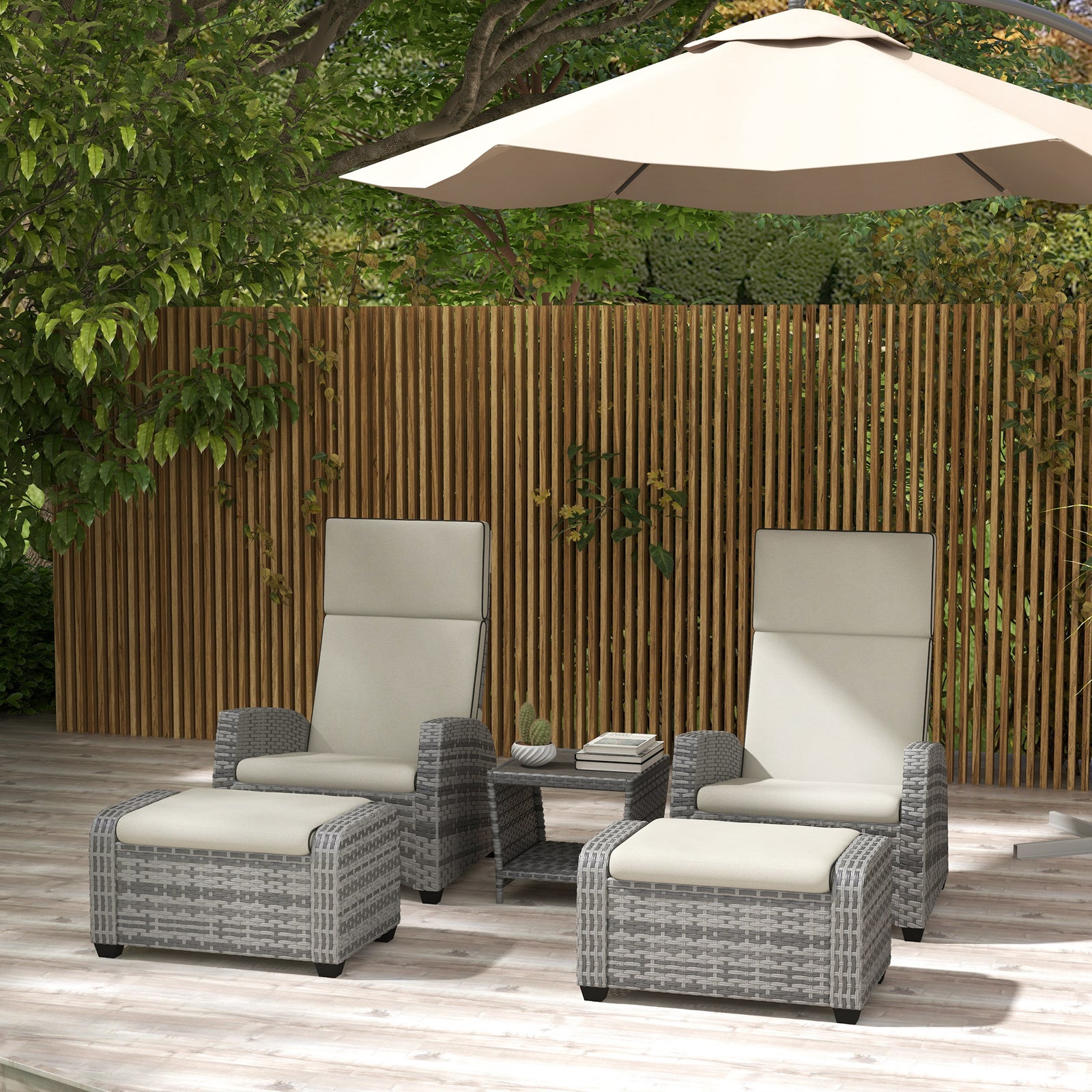 5 Pcs Rattan Garden Furniture Set W/ Reclining Chairs, Table | Gray