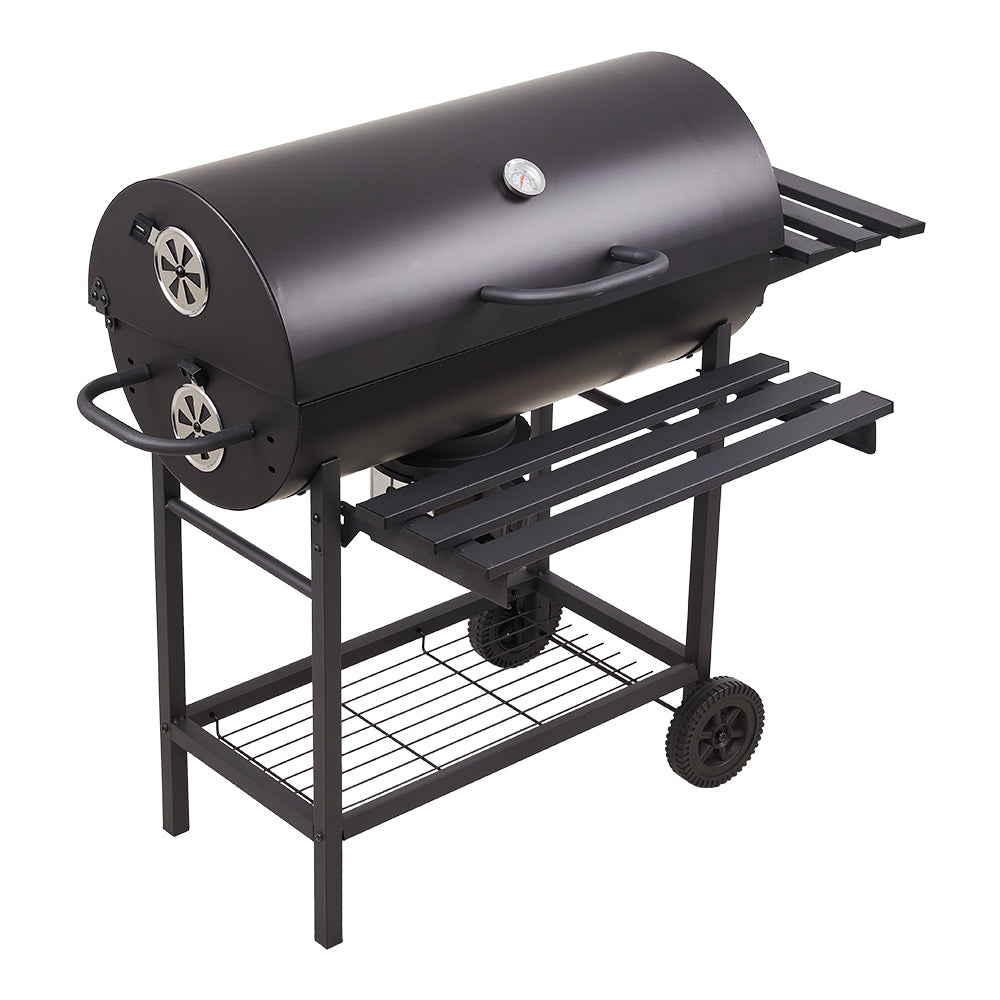 Living and Home Portable Barrel Charcoal Bbq Grill Smoker With Side Shelves