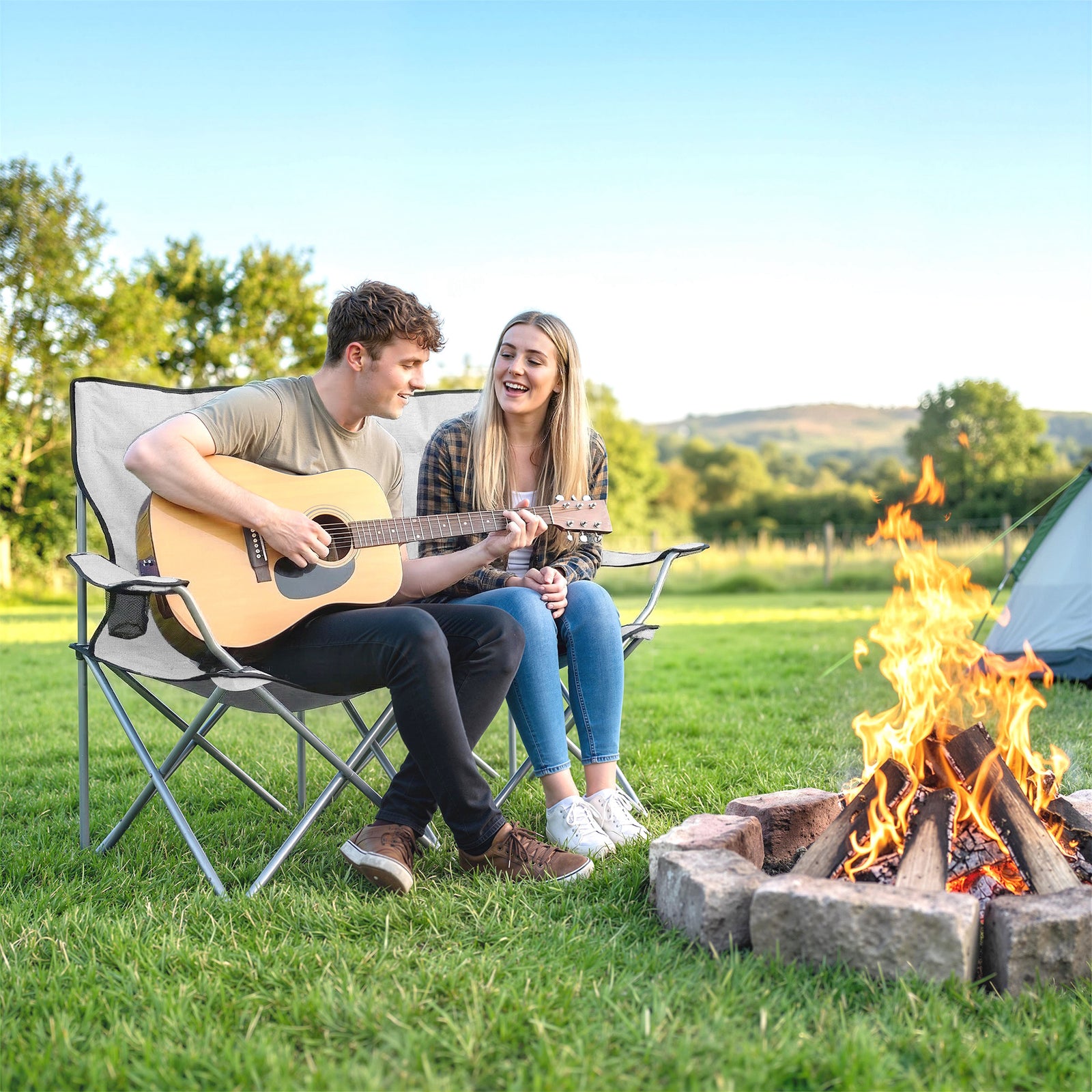 Camping Chair Set Of 2 Portable Folding | Grey