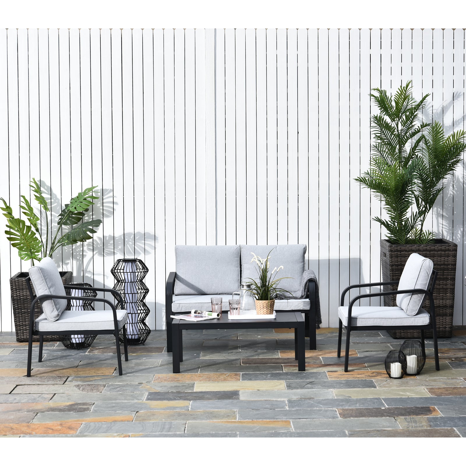 4pcs Garden Sectional Loveseat Set W/ Cushion