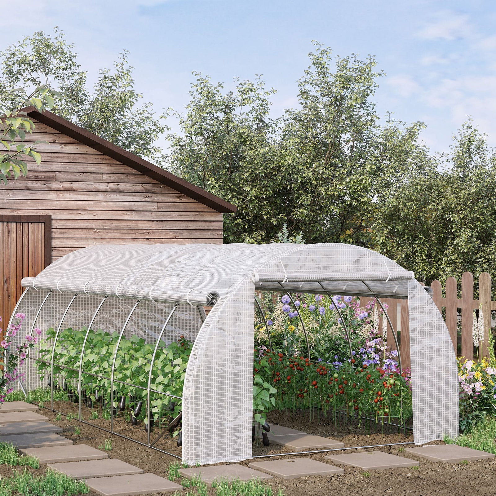 6x3x2m Polytunnel Greenhouse W/ Steel Frame | White