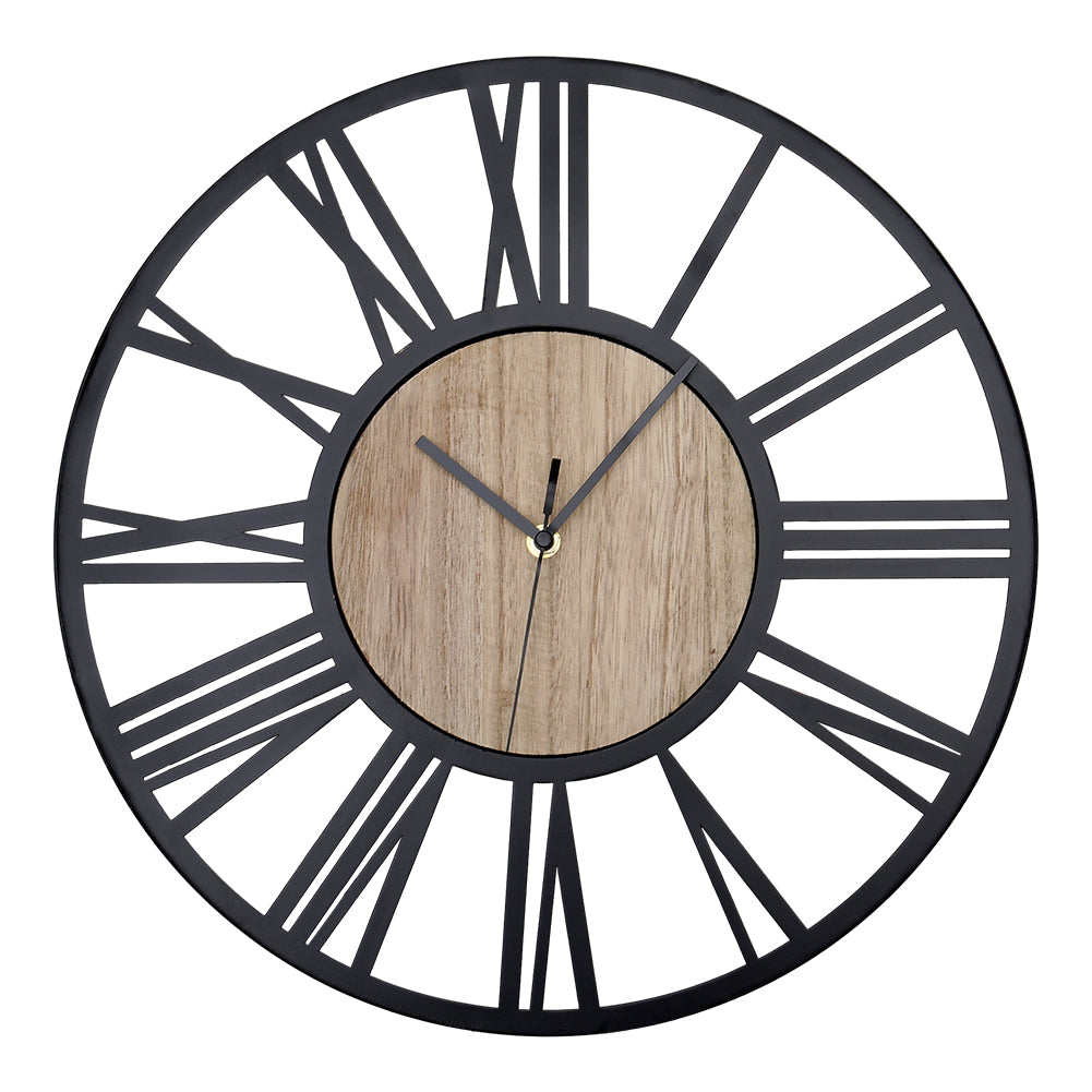 Metal Wood Decorative Wall Clock With Roman Numerals