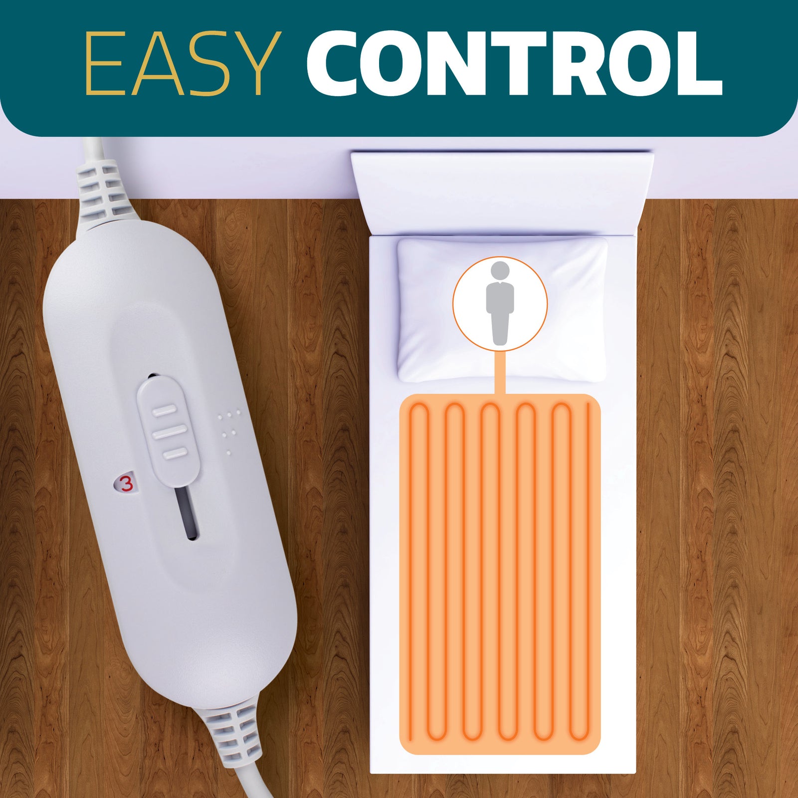 Electric Blanket Heated Bed Underblanket Polyester Detachable Control 3 Heat Settings | Single | White