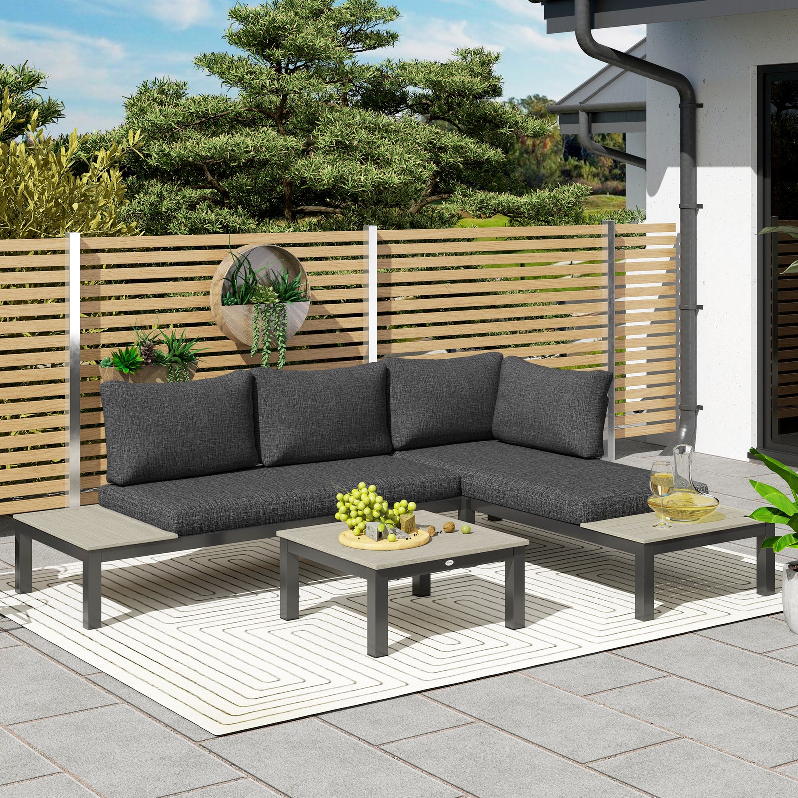 3pcs Garden Sectional Sofa Side Table Furniture Set