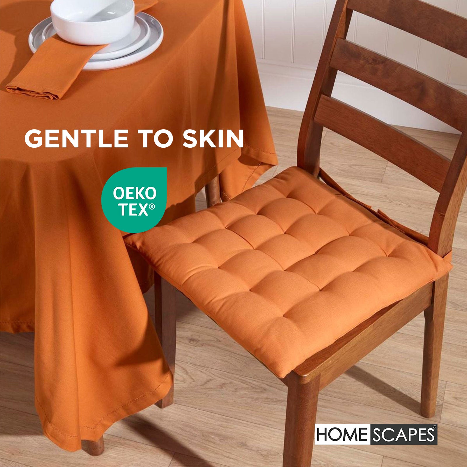 100% Cotton Seat Pads Plain Chair Cushions For Dining Room, Kitchen, Or Outdoor Garden Use | Set-of-6 | Burnt Orange