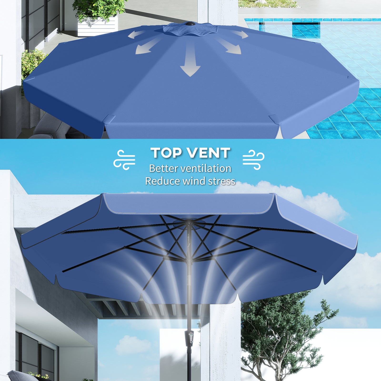3 M Garden Parasol With Tilt & Crank, Upf30+ Outdoor Table Umbrella | Dark Blue