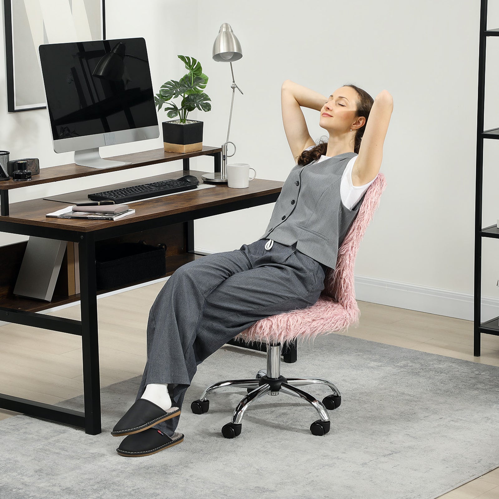 Vanity Chair, Swivel Computer | Pink