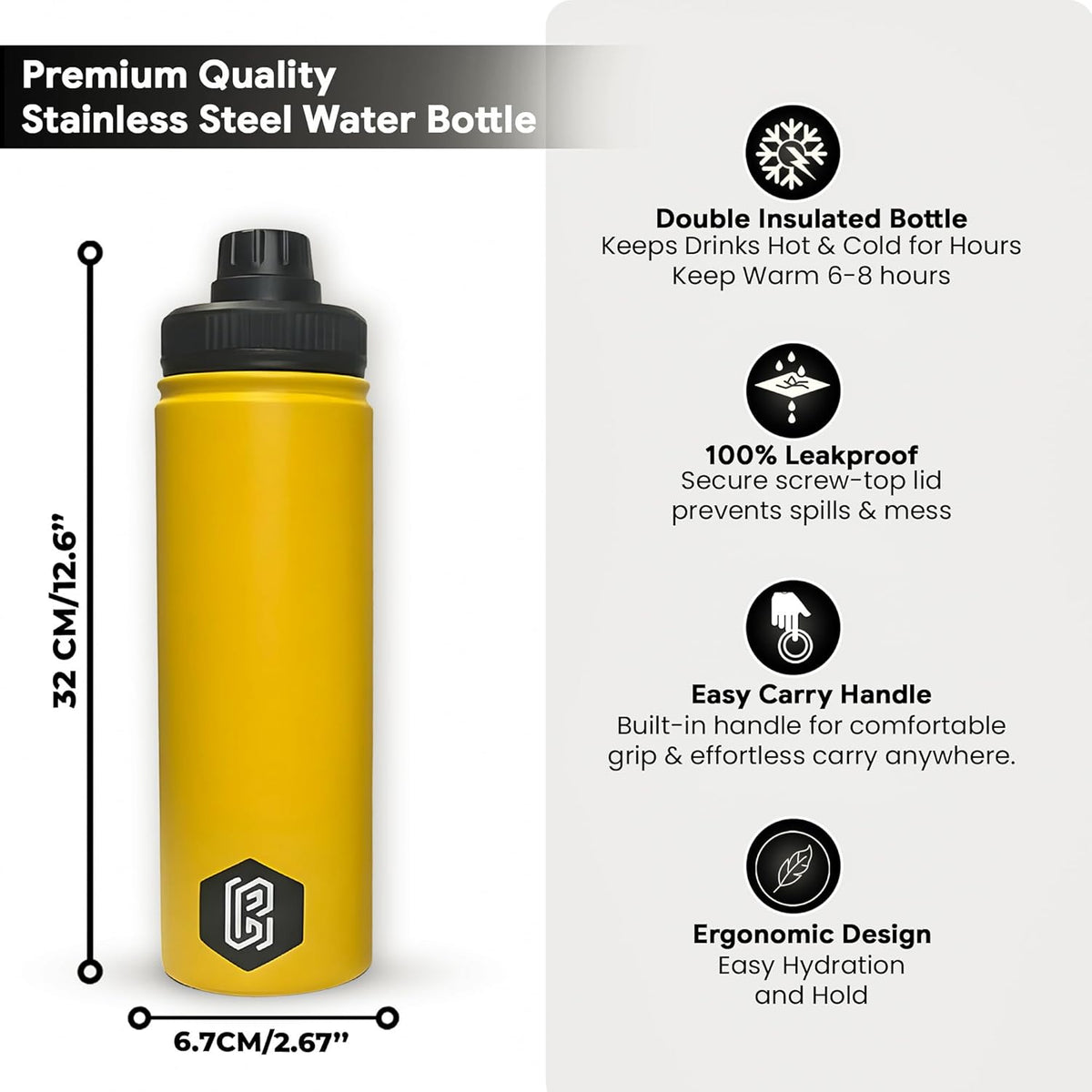 800ml Insulated Stainless Steel Water Bottle Magnetic Phone Holder | Yellow