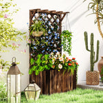 Wooden Planter W/ Trellis And Drainage Holes | Brown