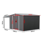 10x8ft Garden Shed Galvanised Steel Construction With Extended Firewood Roof Ample Storage Space