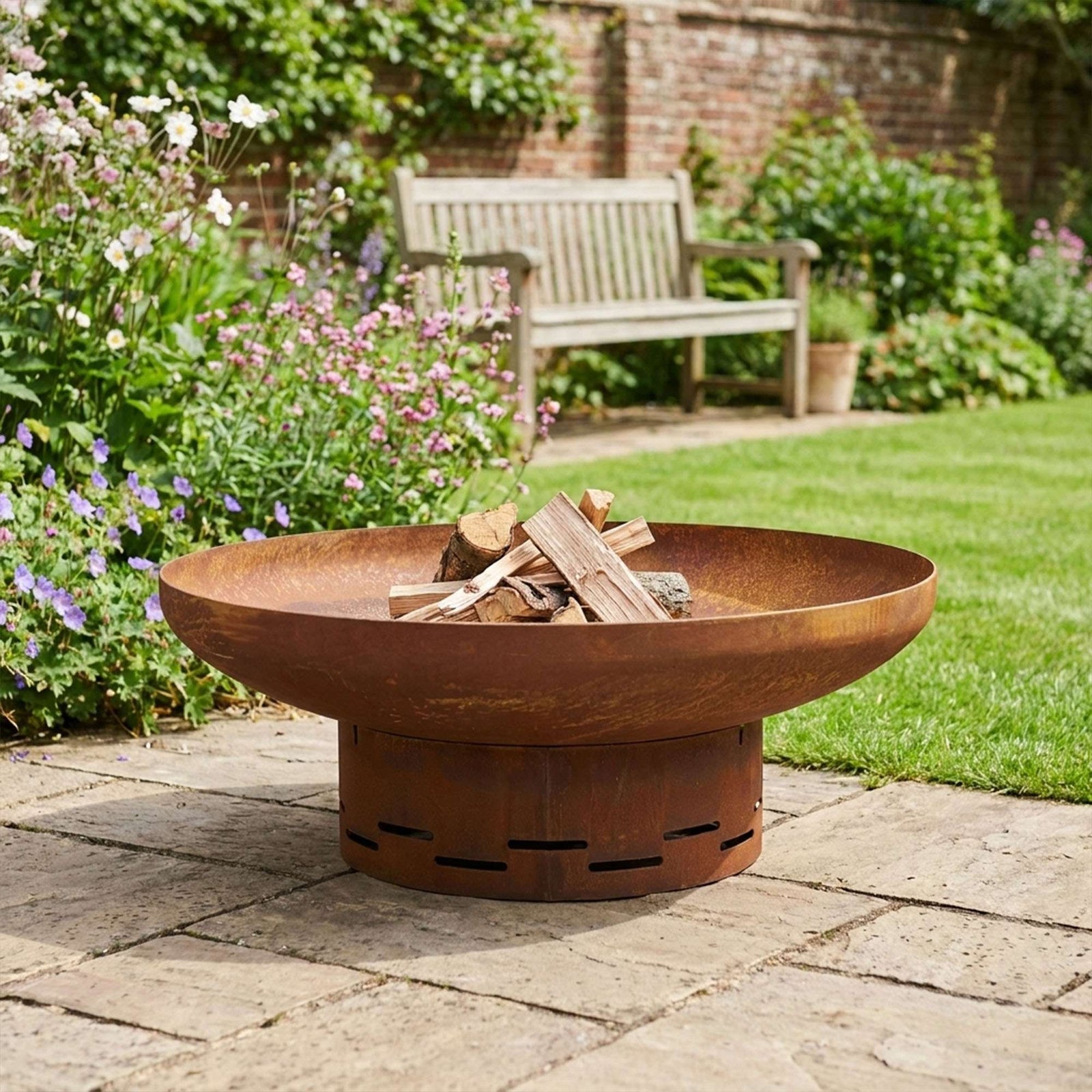 Nicoman Large Corten Steel Rust Fire Pit 70cm Outdoor Round Firepit For Garden