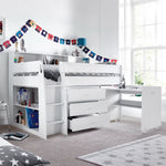 Ersa Mid Sleeper Bed With Desk With Spring Mattress | Single | White