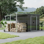Heavy Duty Outdoor Metal Storage Shed With Log Rack Weather-resistant Garden Tool & Firewood Organizer