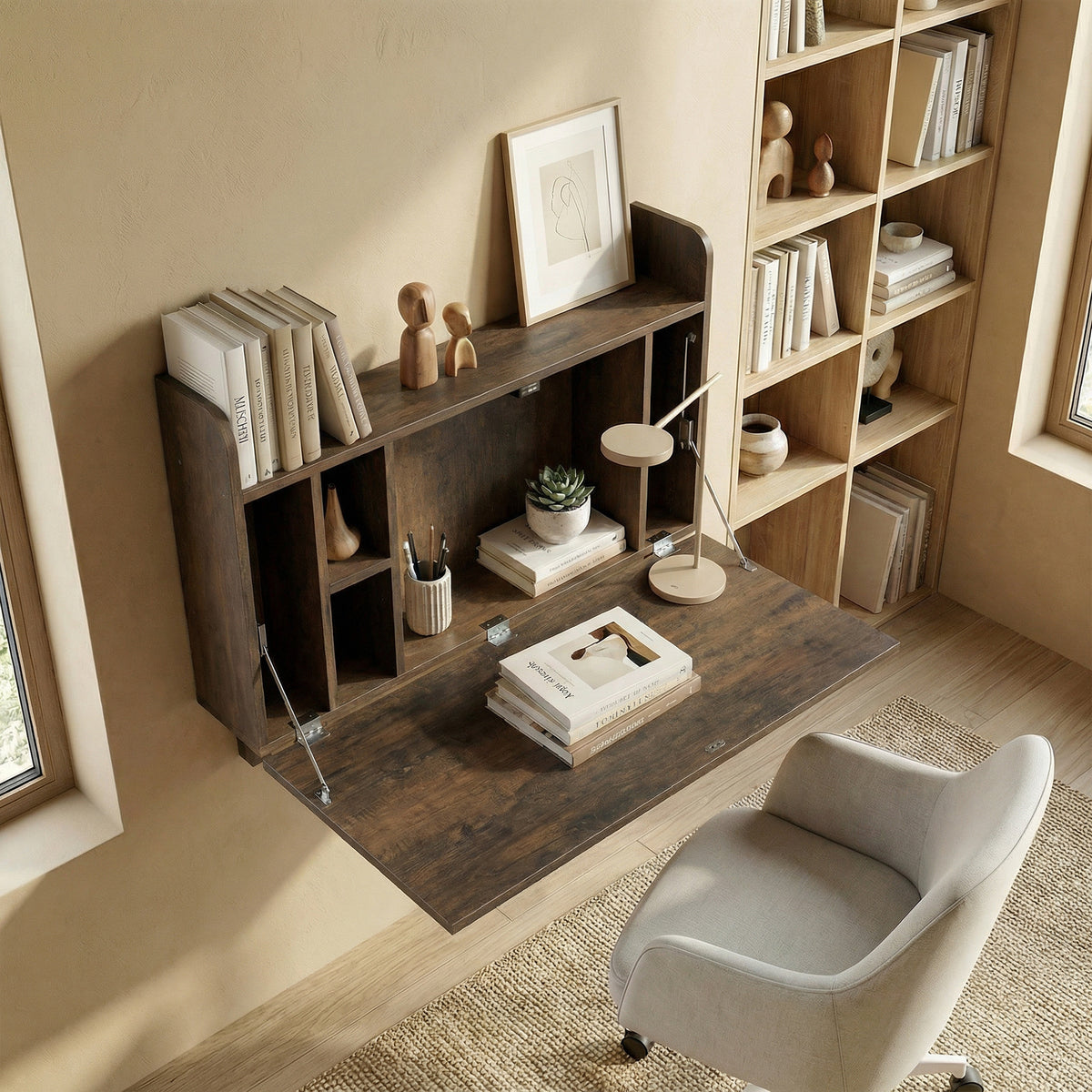 HOMCOM Wall Mounted Table W/ Space Saving Storage Compartments