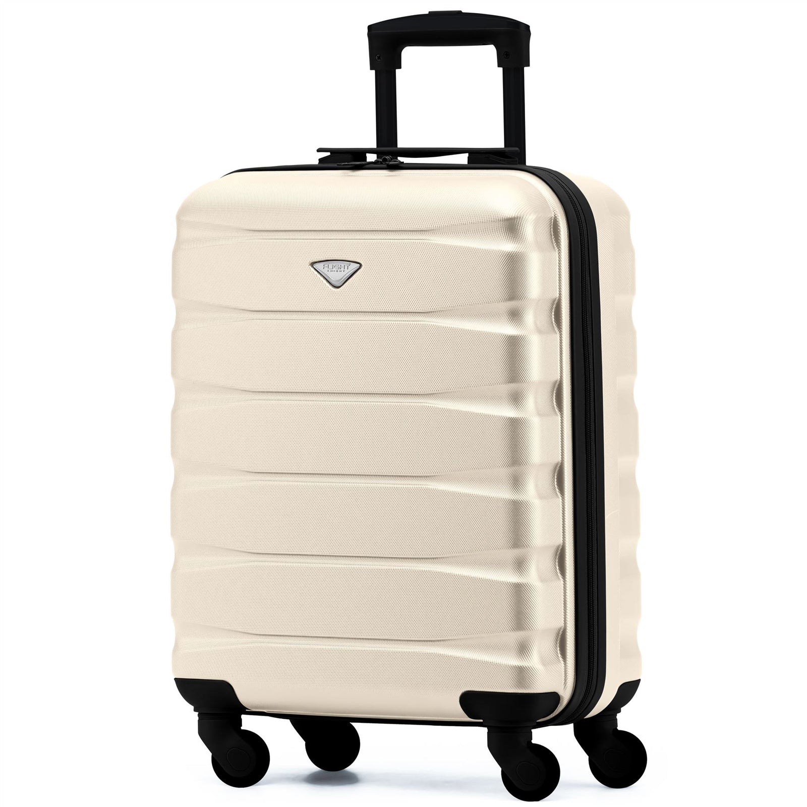 55x40x20cm Lightweight Luggage Hard Shell Cabin Suitcase 60+ Airlines Approved - Carry On Case - 4 Wheels | 55 x 40 x 20cm | Cream & Black