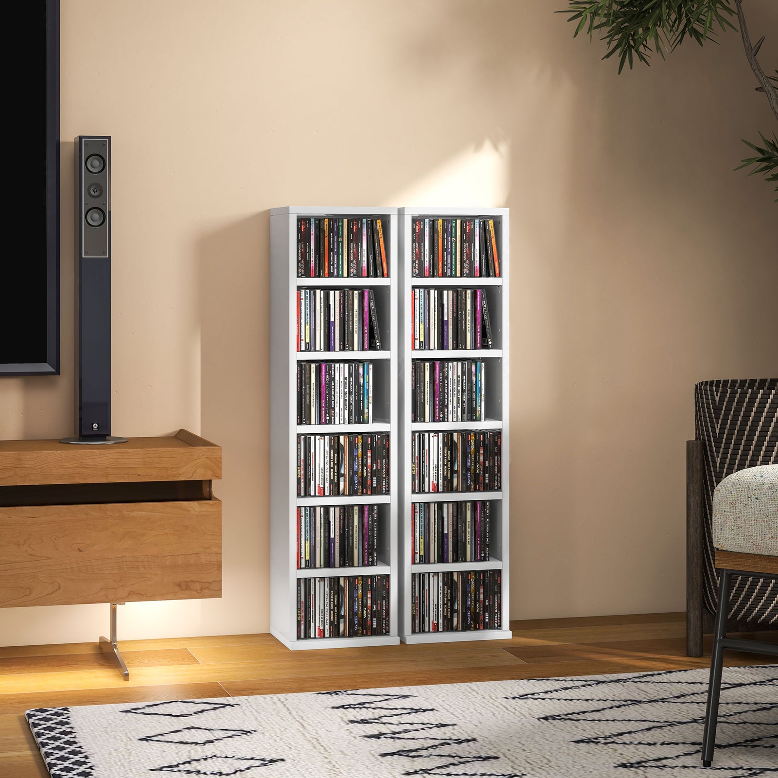 Set Of 2 Cd Storage Units Adjustable Shelves High Gloss | One Size | White