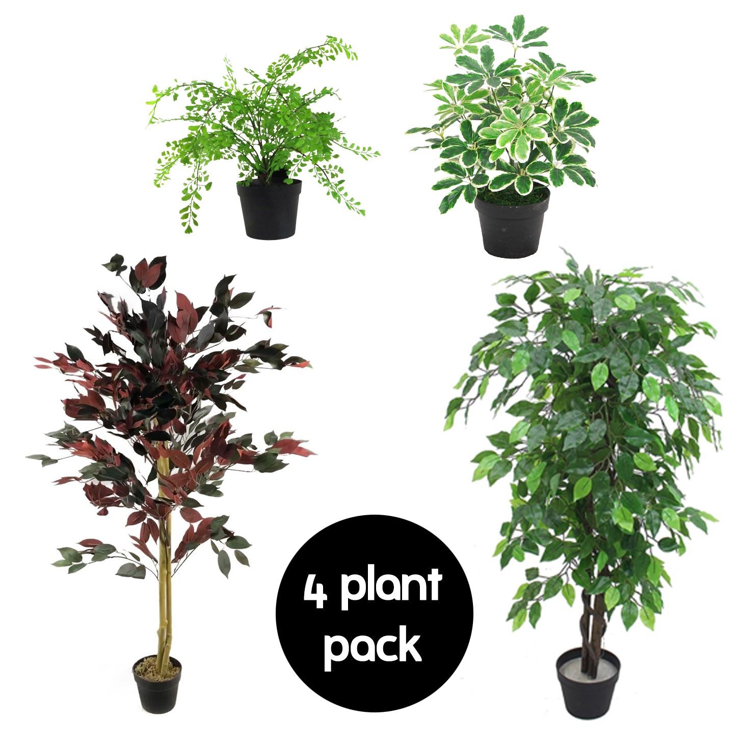Pack Of 4 Mixed Artificial Plants And Trees