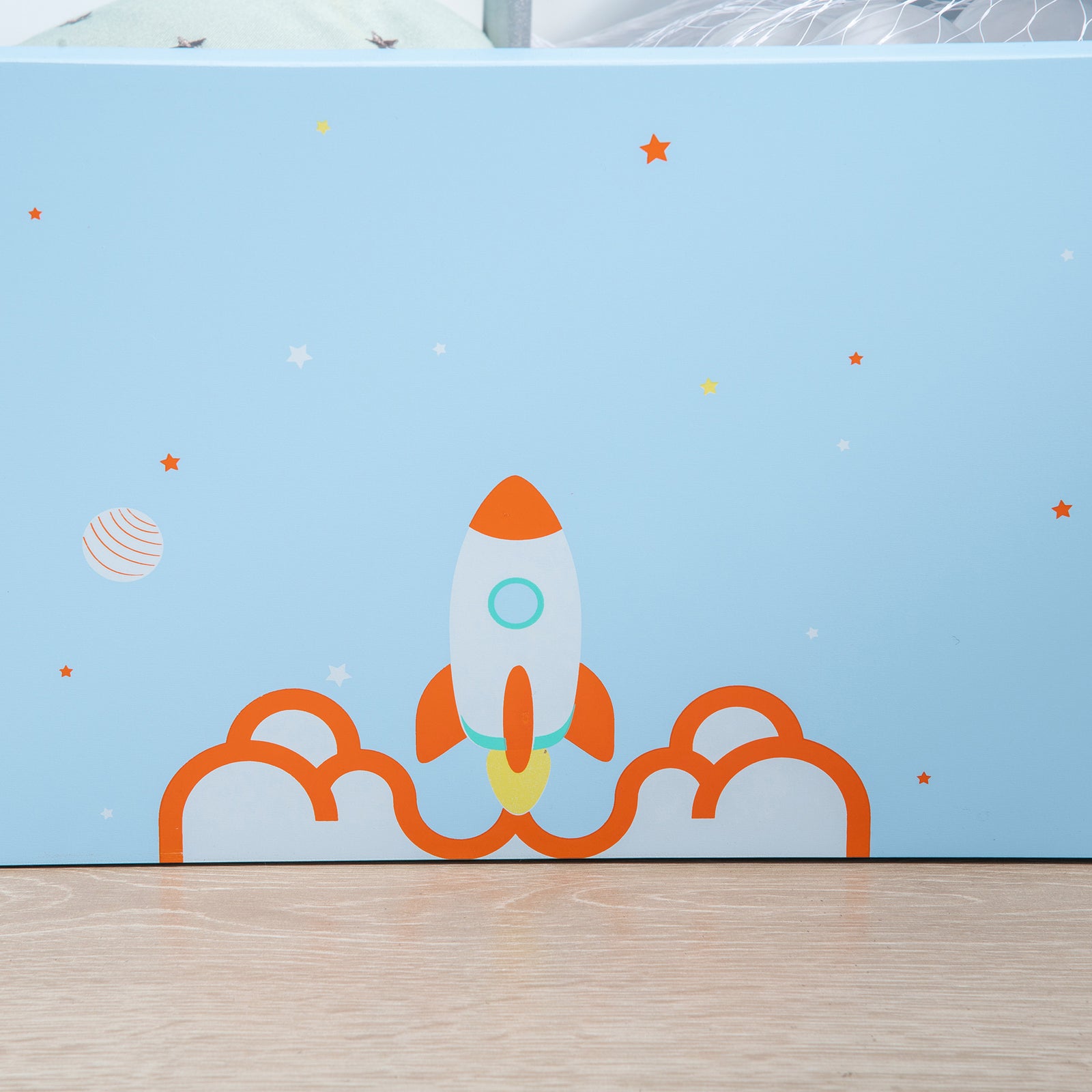 2 In 1 Wooden Kids Storage Bench, Toy Box W/ Safety Rod | Blue
