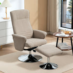 Upholstered Swivel Recliner Armchair With Ottoman | Beige