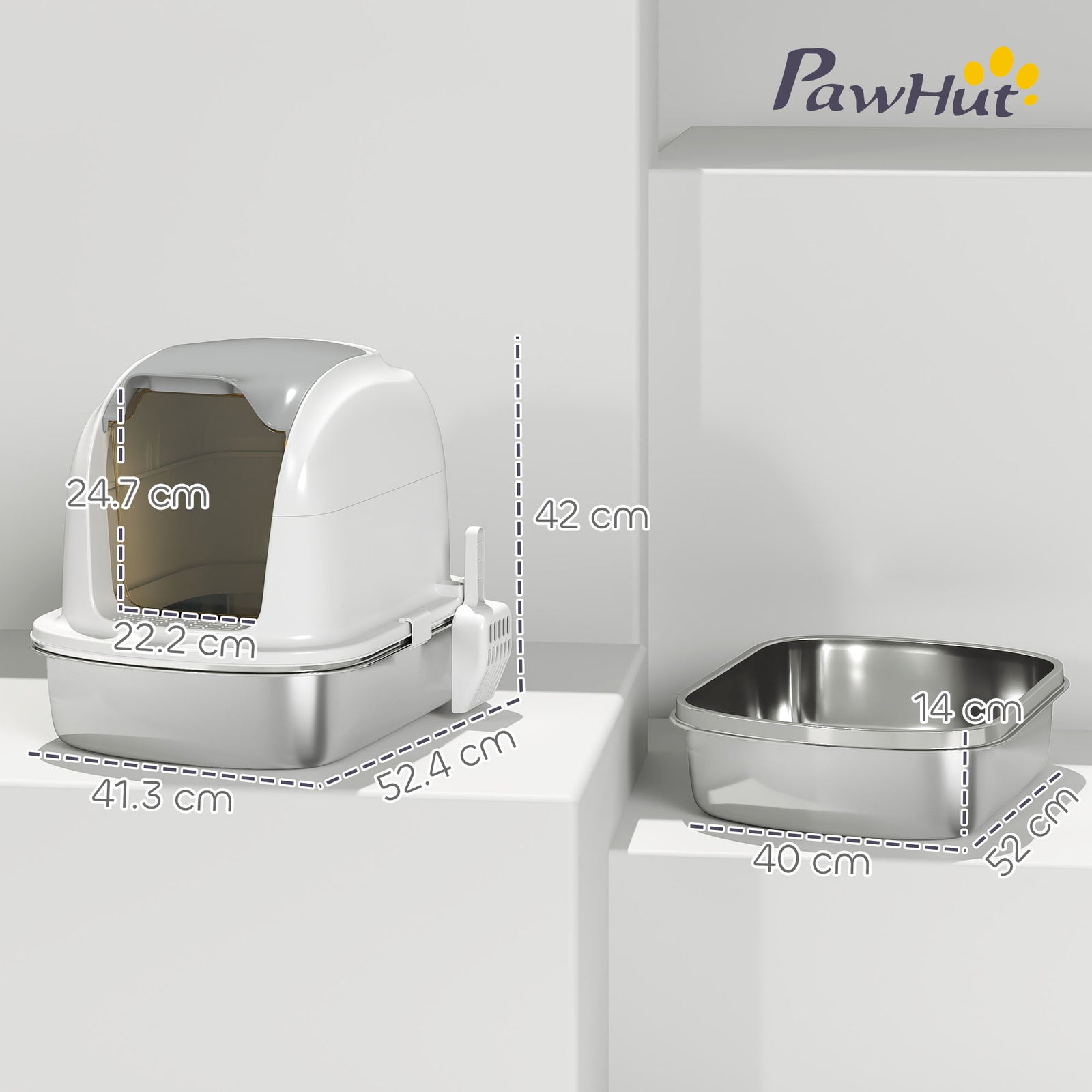 Stainless Steel Cat Litter Tray With Lid | White