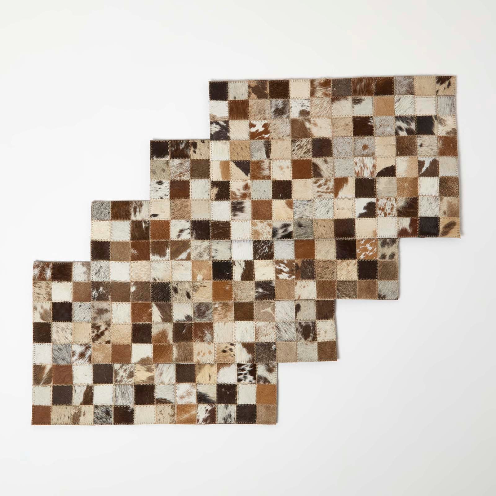 Block Check Brown Leather Placemats Set Of 4