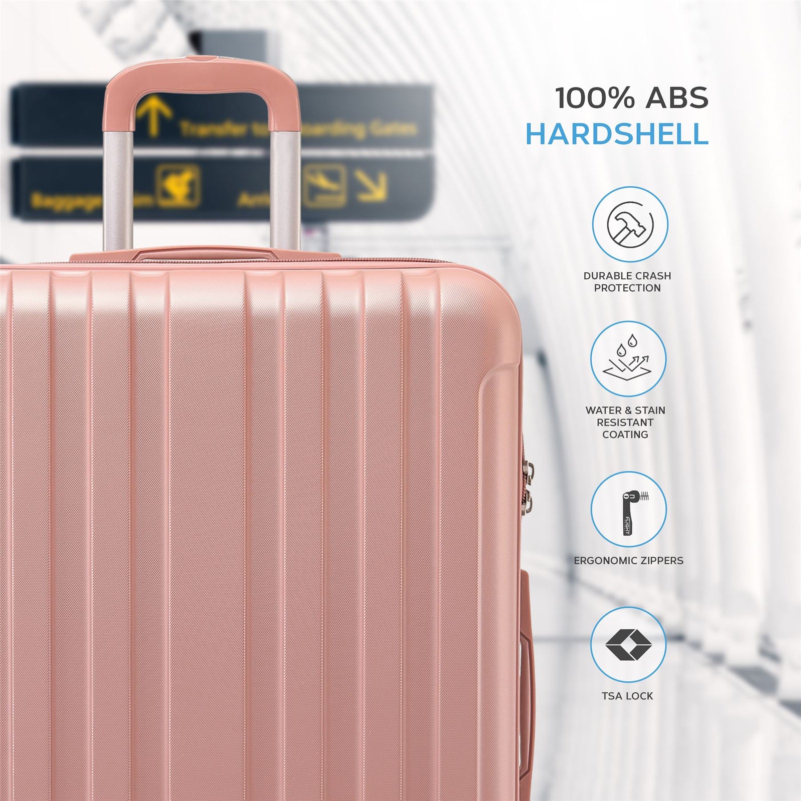 Medium 26" Hard Shell Check In Suitcase 8 Spinner Wheels Hold Luggage | Medium | Rose Gold