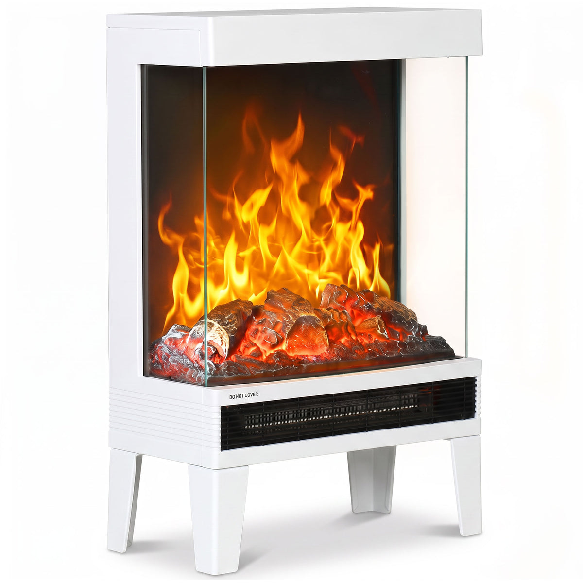 Freestanding Stove With Led Flame Effect, White
