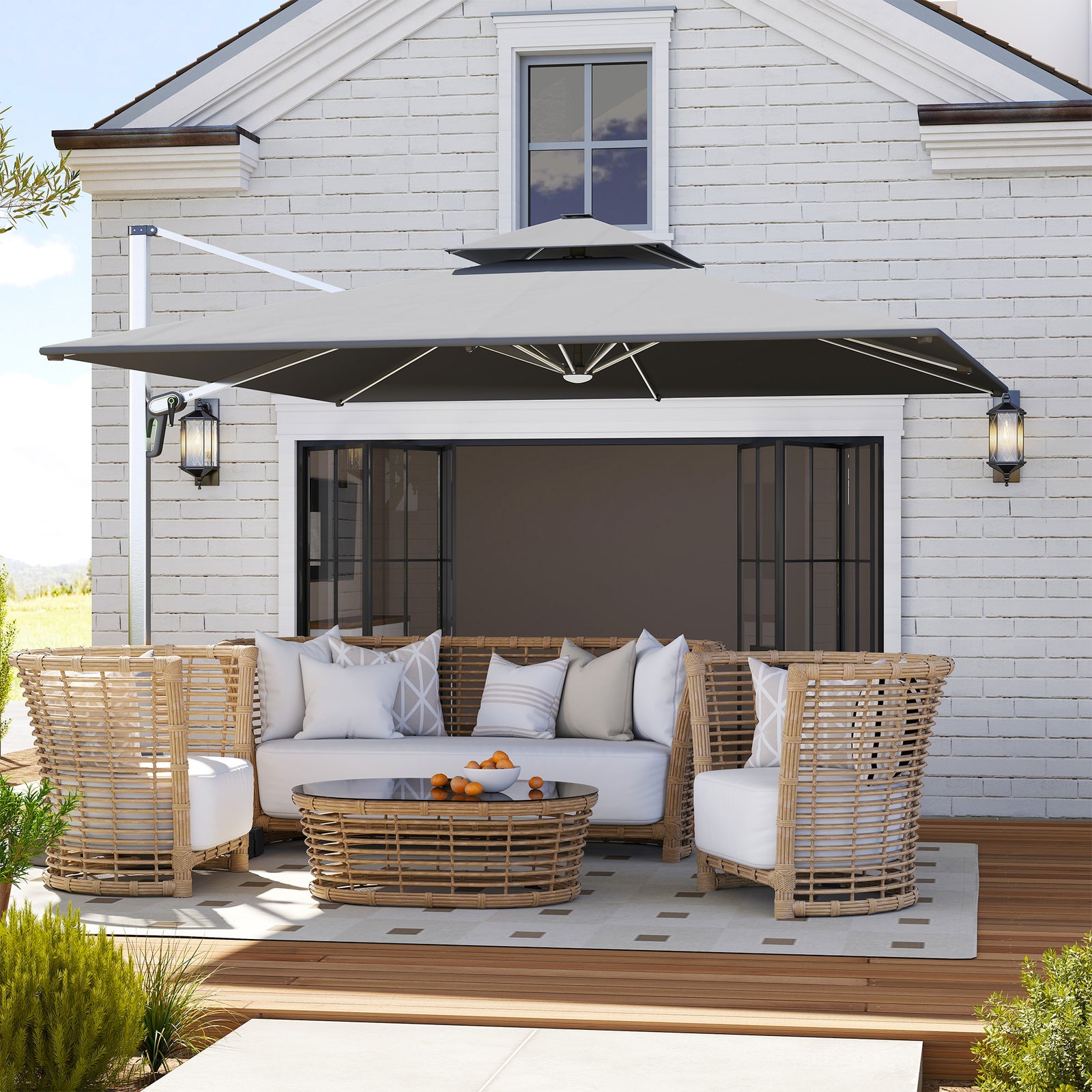 3m Garden Cantilever Parasol, Solar Led Lights