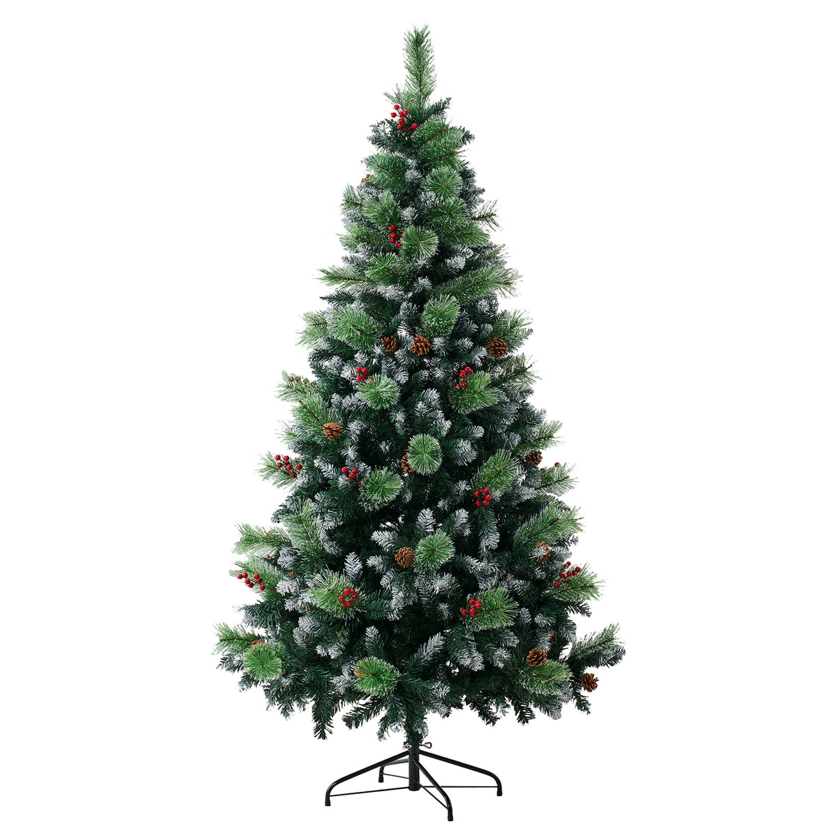 Breeins 180cm Snow-dusted Artificial Christmas Tree With Pinecones & Red Berries