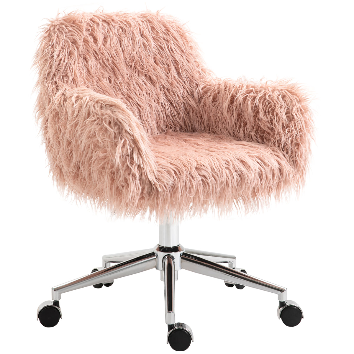 Vinsetto Faux Fur Home Office Chair, Vanity Chair W/ Adjustable Height, Pink
