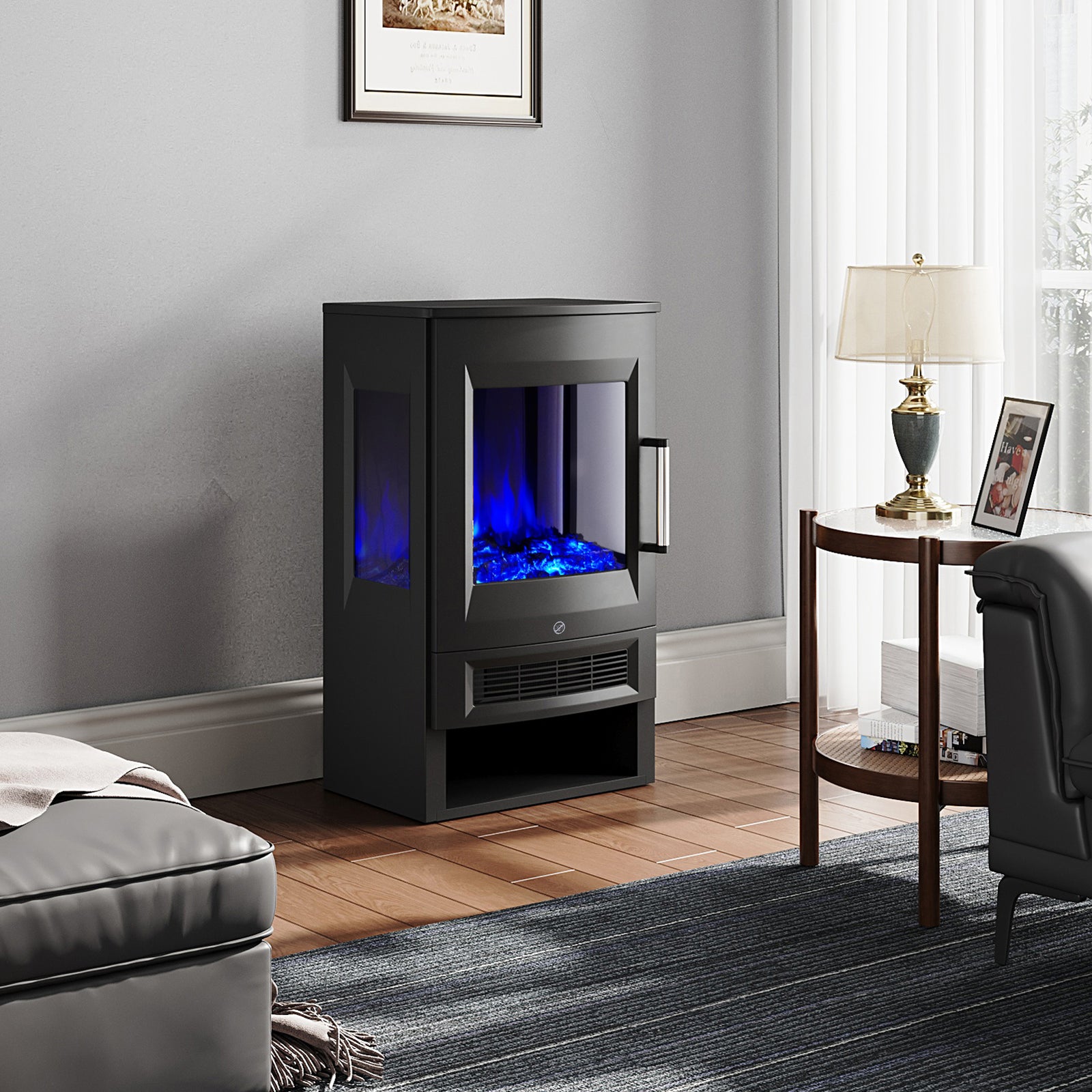 Freestanding Electric Fireplace Heater With Remote & Touch Screen – 8 Led Flame Colors, 2 Heat Settings (900w/1800w)