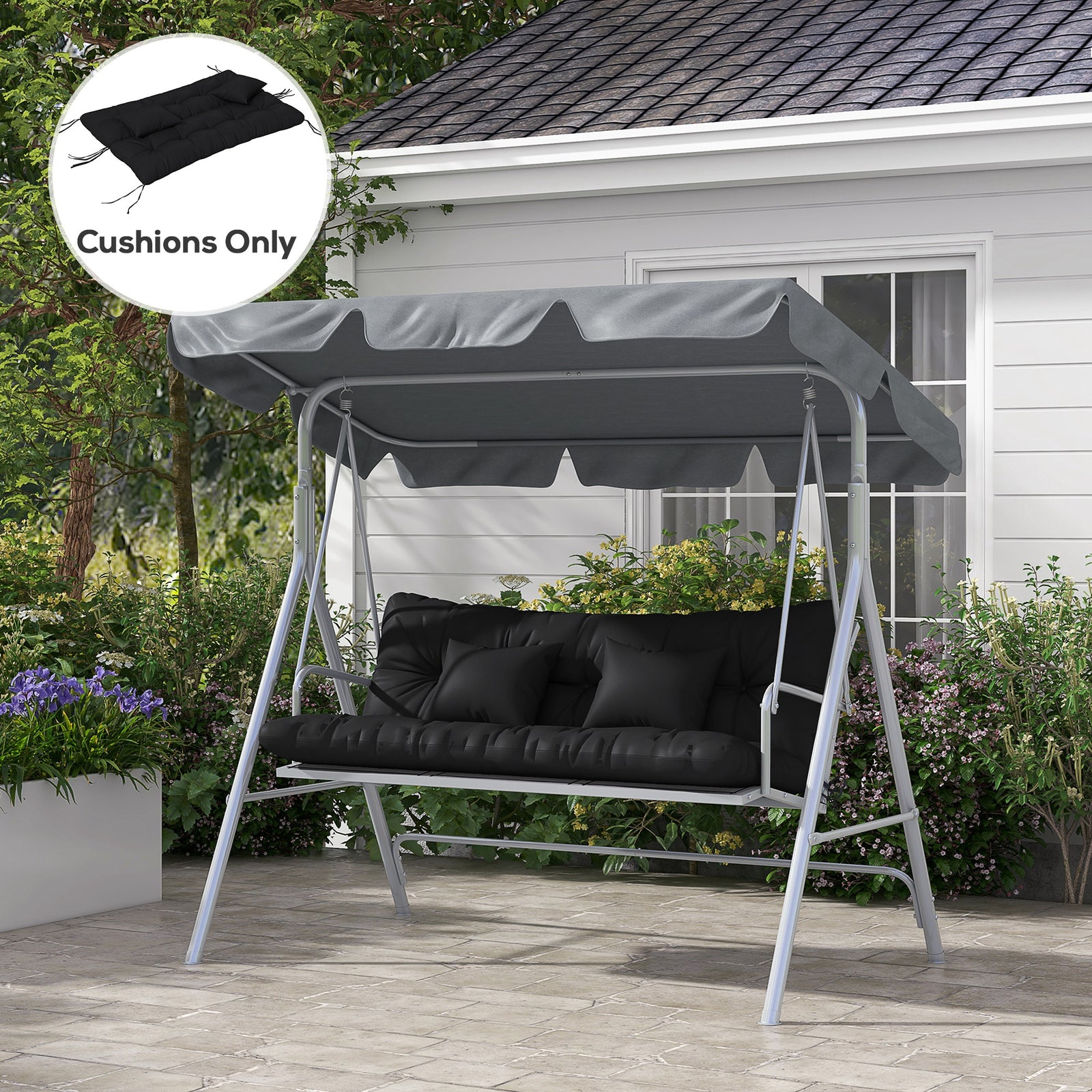 Seat Cushions Back Cushion W/2 Pillows, Water Repellent | Black